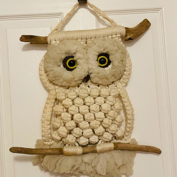 Vintage Mid Century Modern Macrame Owl Wall Decor - Picture 7 of 9